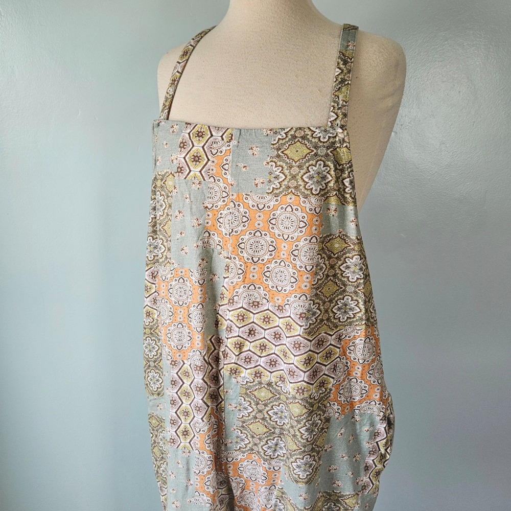 Known Supply Cadence Organic Cotton Paisley Patchwork Jumpsuit Overall XL Boho - Picture 1 of 9